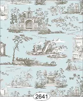 Wallpaper Rose Hill Toile Grey on Aqua