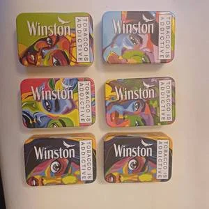 Winston Limited Edition Tin Set Cigarette Storage Containers Featuring Pop-art Artwork - 7 units